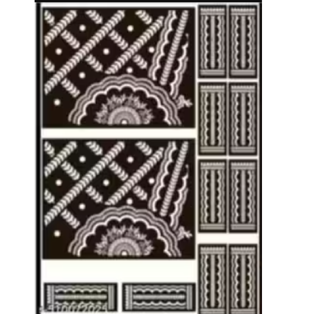 Gridded Mehndi Pattern with Floral Edges Stencil
