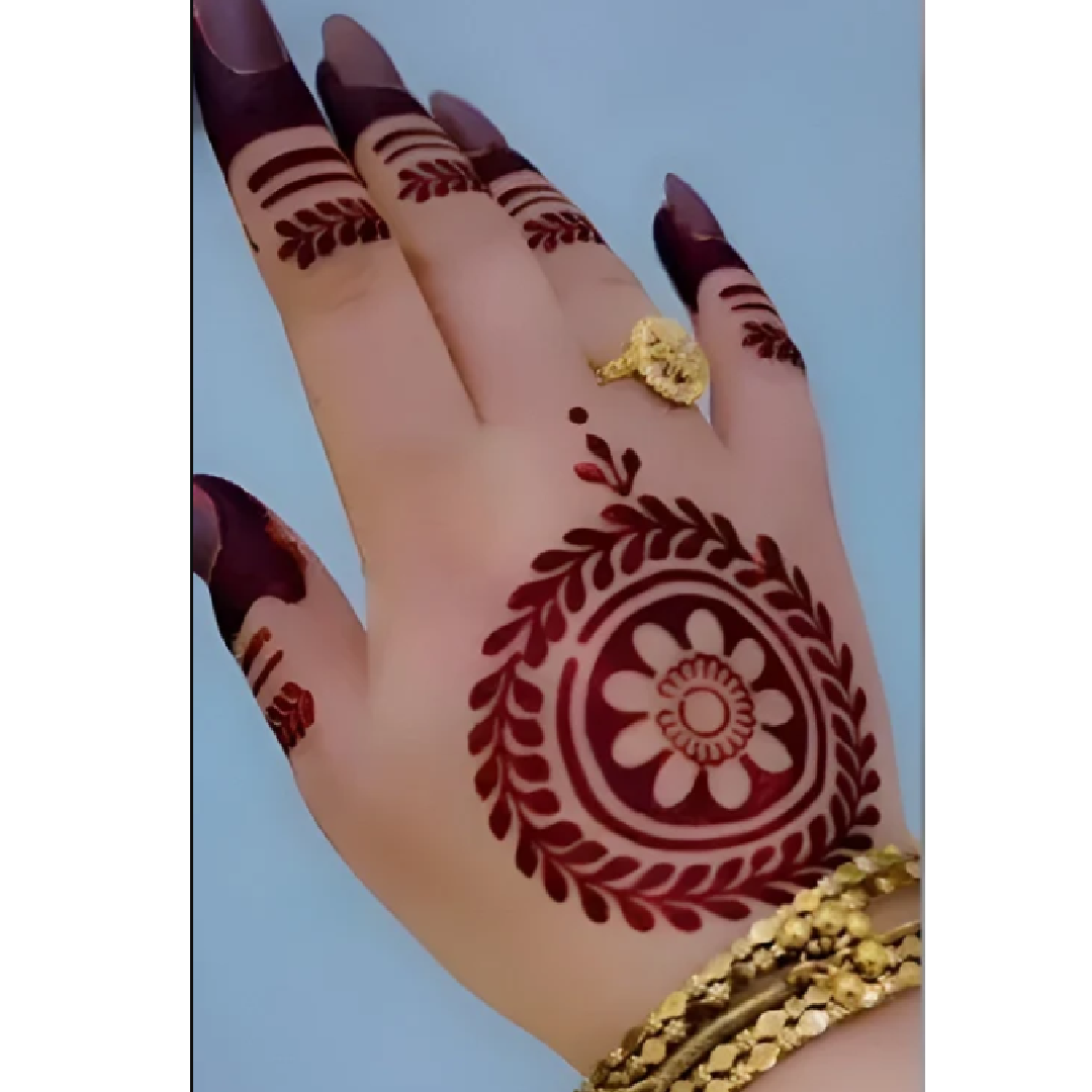 Minimal Floral Circle Mehndi Stencil
