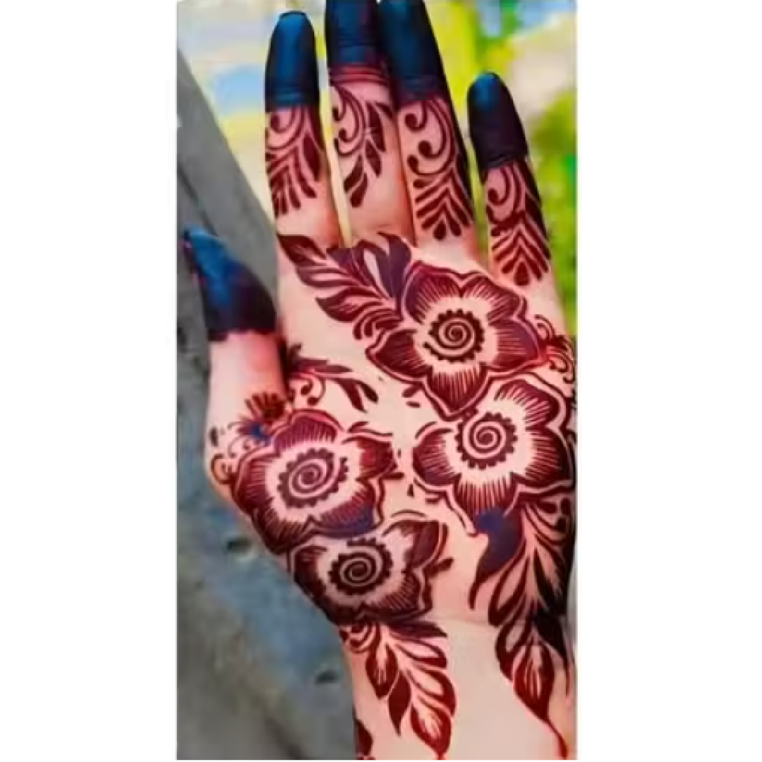 Bold Spiral Floral Mehndi Pattern Stencil