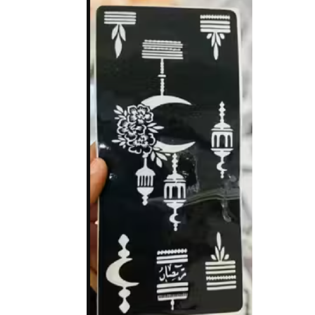 Crescent Moon and Lantern Mehndi Design Stencil