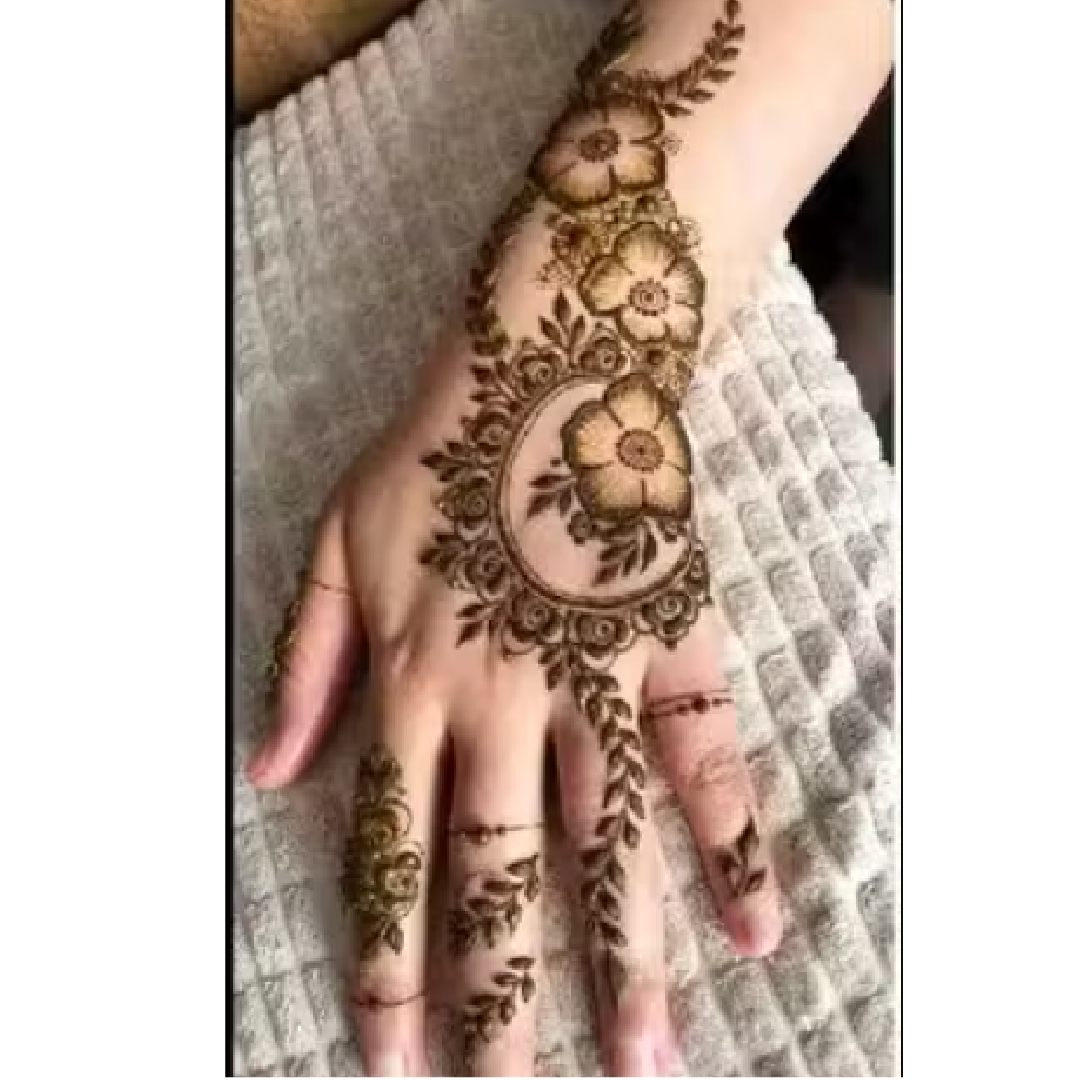 Delicate Floral Chain Mehndi Design Stencil