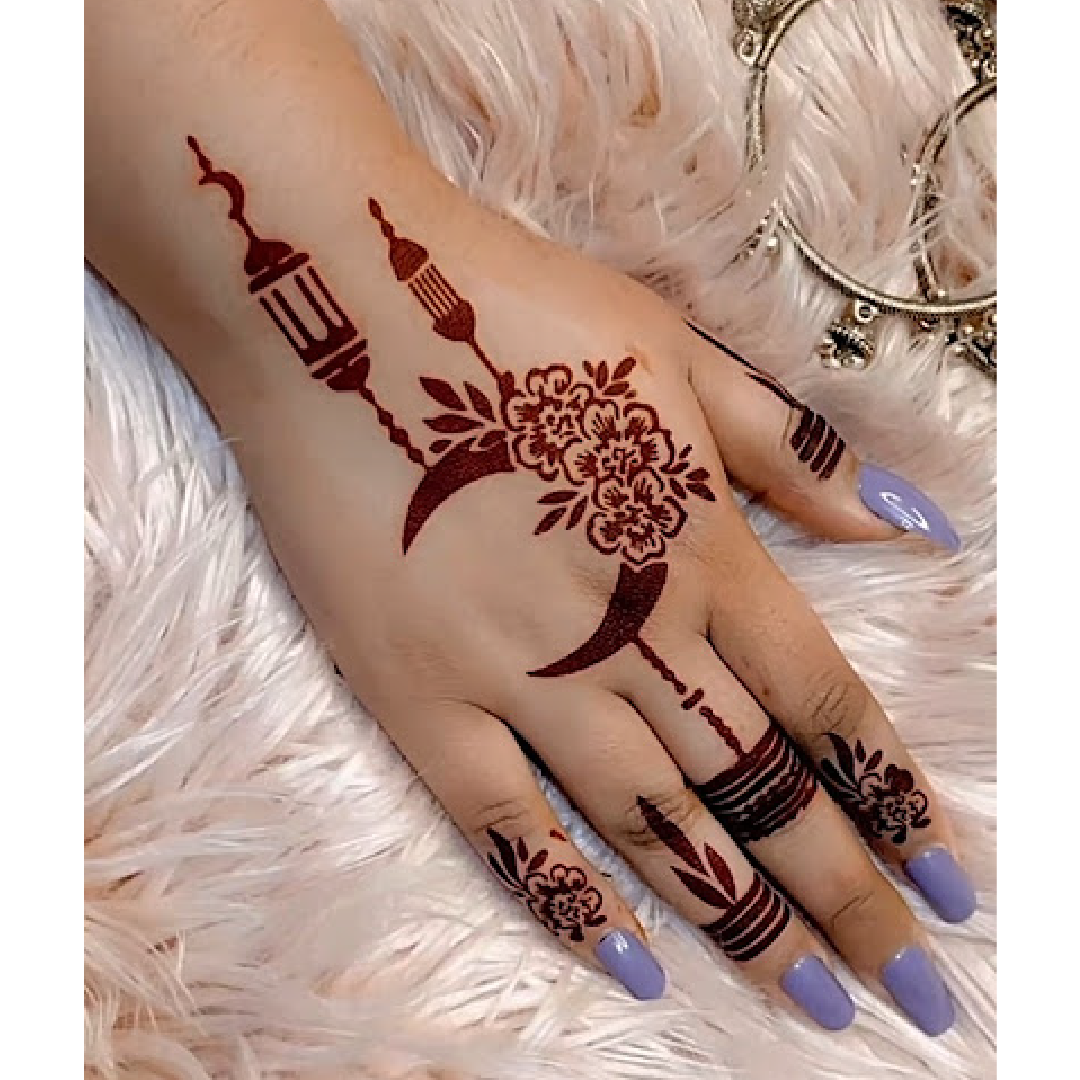 Crescent Moon and Lantern Mehndi Design Stencil