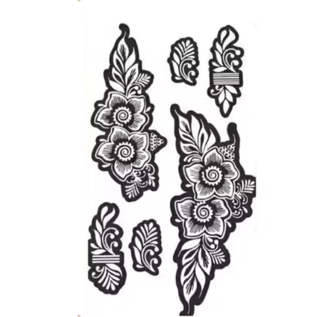 Bold Spiral Floral Mehndi Pattern Stencil