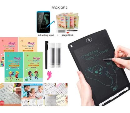 3D Groove Magic Book Set (4 Book, 8 refill, 1 Pen, 1 Grip Pen) With Digital Writting Pad