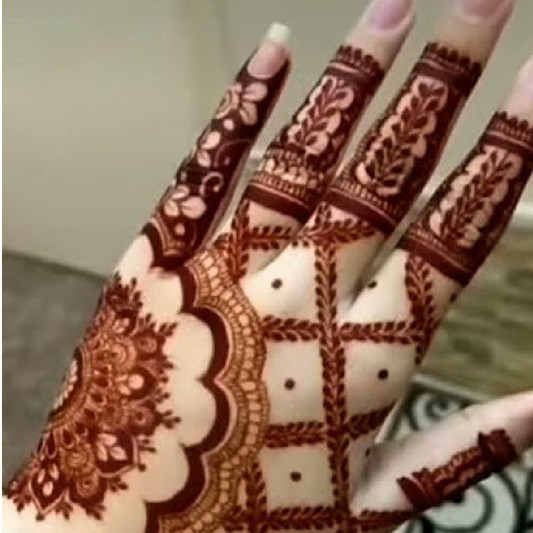 Gridded Mehndi Pattern with Floral Edges Stencil