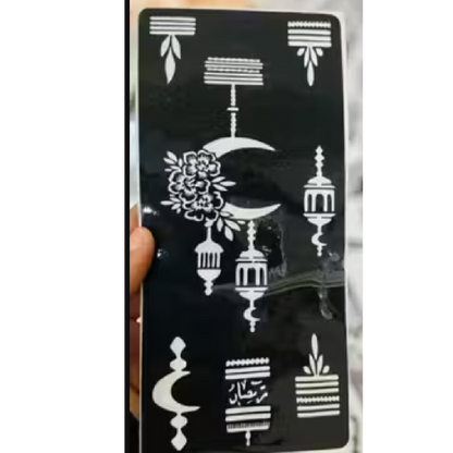 Crescent Moon and Lantern Mehndi Design Stencil