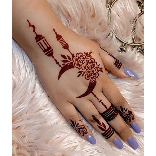 Crescent Moon and Lantern Mehndi Design Stencil